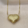 Oro Laminado Pendant Necklace, Gold Filled Style Heart and Hollow Design, Matte Finish, Golden Finish, 04.341.0124.18 (01 MM Thickness, 18 Inches Length)