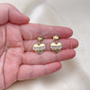 Oro Laminado Dangle Earring, Gold Filled Style Heart and Baguette Design, with White Cubic Zirconia, Polished, Golden Finish, 02.283.0114