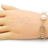 Oro Laminado Fancy Bracelet, Gold Filled Style Ball Design, with Ivory Pearl, Diamond Cutting Finish, Golden Finish, 03.331.0273.08 (12 MM Thickness, 8 Inches Length)