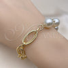 Oro Laminado Fancy Bracelet, Gold Filled Style Ball Design, with Ivory Pearl, Diamond Cutting Finish, Golden Finish, 03.331.0273.08 (12 MM Thickness, 8 Inches Length)