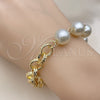 Oro Laminado Fancy Bracelet, Gold Filled Style Rolo and Ball Design, with Ivory Pearl, Diamond Cutting Finish, Golden Finish, 03.331.0274.08 (12 MM Thickness, 8 Inches Length)