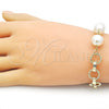 Oro Laminado Fancy Bracelet, Gold Filled Style Ball and Twist Design, with Ivory Pearl, Diamond Cutting Finish, Golden Finish, 03.331.0275.08 (12 MM Thickness, 8 Inches Length)