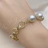 Oro Laminado Fancy Bracelet, Gold Filled Style Ball and Twist Design, with Ivory Pearl, Diamond Cutting Finish, Golden Finish, 03.331.0275.08 (12 MM Thickness, 8 Inches Length)