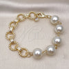 Oro Laminado Fancy Bracelet, Gold Filled Style Ball and Twist Design, with Ivory Pearl, Diamond Cutting Finish, Golden Finish, 03.331.0275.08 (12 MM Thickness, 8 Inches Length)