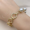 Oro Laminado Fancy Bracelet, Gold Filled Style Ball and Twist Design, with Ivory Pearl, Diamond Cutting Finish, Golden Finish, 03.331.0276.08 (14 MM Thickness, 9 Inches Length)