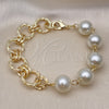 Oro Laminado Fancy Bracelet, Gold Filled Style Ball and Twist Design, with Ivory Pearl, Diamond Cutting Finish, Golden Finish, 03.331.0276.08 (14 MM Thickness, 9 Inches Length)
