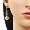 Oro Laminado Long Earring, Gold Filled Style Ball Design, Polished, Golden Finish, 02.213.0684