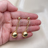 Oro Laminado Long Earring, Gold Filled Style Ball Design, Polished, Golden Finish, 02.213.0684
