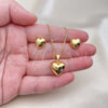 Oro Laminado Earring and Pendant Adult Set, Gold Filled Style Heart Design, Polished, Golden Finish, 10.342.0181