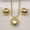 Oro Laminado Earring and Pendant Adult Set, Gold Filled Style Heart and Ball Design, Polished, Golden Finish, 10.417.0008
