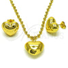 Oro Laminado Earring and Pendant Adult Set, Gold Filled Style Heart and Ball Design, Polished, Golden Finish, 10.417.0008