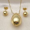 Oro Laminado Earring and Pendant Adult Set, Gold Filled Style Teardrop and Ball Design, Polished, Golden Finish, 10.417.0010