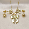 Oro Laminado Necklace and Earring, Gold Filled Style Bow and Ball Design, Polished, Golden Finish, 06.417.0008