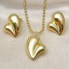 Oro Laminado Necklace and Earring, Gold Filled Style Heart and Hollow Design, Polished, Golden Finish, 06.417.0011