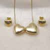 Oro Laminado Necklace and Earring, Gold Filled Style Heart and Box Design, Polished, Golden Finish, 06.417.0012