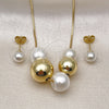 Oro Laminado Necklace and Earring, Gold Filled Style Ball and Box Design, with Ivory Pearl, Polished, Golden Finish, 06.417.0013