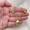 Oro Laminado Earring and Pendant Adult Set, Gold Filled Style Ball and Hollow Design, Polished, Golden Finish, 10.417.0013