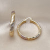 Oro Laminado Medium Hoop, Gold Filled Style Hollow Design, Diamond Cutting Finish, Tricolor, 02.170.0185.1.40