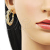 Oro Laminado Medium Hoop, Gold Filled Style Twist and Filigree Design, with White Crystal, Polished, Golden Finish, 02.170.0457.30