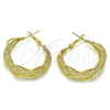 Oro Laminado Medium Hoop, Gold Filled Style Twist and Filigree Design, with White Crystal, Polished, Golden Finish, 02.170.0457.30