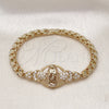 Oro Laminado Fancy Bracelet, Gold Filled Style Guadalupe and Star Design, with White Cubic Zirconia, Polished, Golden Finish, 03.283.0403.07 (06 MM Thickness, 7 Inches Length)