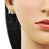 Oro Laminado Stud Earring, Gold Filled Style Bow Design, with White Micro Pave, Polished, Golden Finish, 02.195.0288