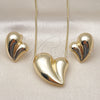 Oro Laminado Earring and Pendant Adult Set, Gold Filled Style Heart and Hollow Design, Polished, Golden Finish, 10.163.0021