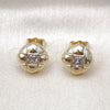 Oro Laminado Stud Earring, Gold Filled Style with White Cubic Zirconia, Polished, Golden Finish, 02.411.0007