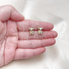 Oro Laminado Stud Earring, Gold Filled Style Teddy Bear and Heart Design, with White and Black Cubic Zirconia, Polished, Golden Finish, 02.411.0009