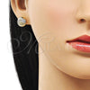 Oro Laminado Stud Earring, Gold Filled Style Ball Design, with White Micro Pave, Polished, Golden Finish, 02.411.0013