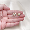 Oro Laminado Stud Earring, Gold Filled Style Heart Design, with White Cubic Zirconia, Polished, Golden Finish, 02.411.0015