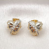 Oro Laminado Stud Earring, Gold Filled Style Heart Design, with White Cubic Zirconia, Polished, Golden Finish, 02.411.0017