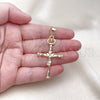 Oro Laminado Religious Pendant, Gold Filled Style Crucifix and Cross Design, with White Cubic Zirconia, Polished, Golden Finish, 05.253.0185