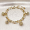 Oro Laminado Charm Bracelet, Gold Filled Style Ball and Rolo Design, Diamond Cutting Finish, Golden Finish, 03.331.0305.08 (10 MM Thickness, 9 Inches Length)