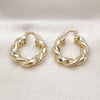 Oro Laminado Medium Hoop, Gold Filled Style Twist Design, Diamond Cutting Finish, Golden Finish, 02.170.0481.30