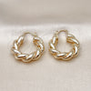 Oro Laminado Medium Hoop, Gold Filled Style Twist and Hollow Design, Diamond Cutting Finish, Golden Finish, 02.170.0482.30