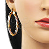 Oro Laminado Large Hoop, Gold Filled Style Twist and Hollow Design, Polished, Tricolor, 02.170.0042.1.50