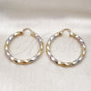 Oro Laminado Large Hoop, Gold Filled Style Twist and Hollow Design, Polished, Tricolor, 02.170.0042.1.50