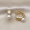 Oro Laminado Huggie Hoop, Gold Filled Style with Ivory Pearl and White Micro Pave, Polished, Golden Finish, 02.204.0002.18