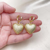 Oro Laminado Dangle Earring, Gold Filled Style Heart and Hollow Design, Matte Finish, Golden Finish, 02.341.0213