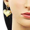 Oro Laminado Dangle Earring, Gold Filled Style Heart and Hollow Design, Polished, Golden Finish, 02.341.0214