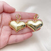 Oro Laminado Dangle Earring, Gold Filled Style Heart and Hollow Design, Polished, Golden Finish, 02.341.0214