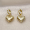 Oro Laminado Dangle Earring, Gold Filled Style Heart and Hollow Design, Polished, Golden Finish, 02.341.0217