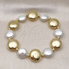 Oro Laminado Fancy Bracelet, Gold Filled Style Ball Design, with Ivory Pearl, Polished, Golden Finish, 03.341.2290.08 (15 MM Thickness, 8 Inches Length)