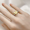 Oro Laminado Multi Stone Ring, Gold Filled Style Butterfly Design, with White Cubic Zirconia, Polished, Two Tone, 01.341.0144 (One size fits all)