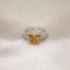 Oro Laminado Multi Stone Ring, Gold Filled Style Butterfly Design, with White Cubic Zirconia, Polished, Two Tone, 01.341.0144 (One size fits all)