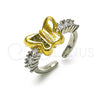 Oro Laminado Multi Stone Ring, Gold Filled Style Butterfly Design, with White Cubic Zirconia, Polished, Two Tone, 01.341.0144 (One size fits all)
