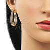 Oro Laminado Huggie Hoop, Gold Filled Style Twist Design, with White Micro Pave, Polished, Golden Finish, 02.204.0005.35