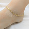 Oro Laminado Basic Anklet, Gold Filled Style Concave Cuban Design, Diamond Cutting Finish, Golden Finish, 03.419.0005.10 (04 MM Thickness, 10 Inches Length)