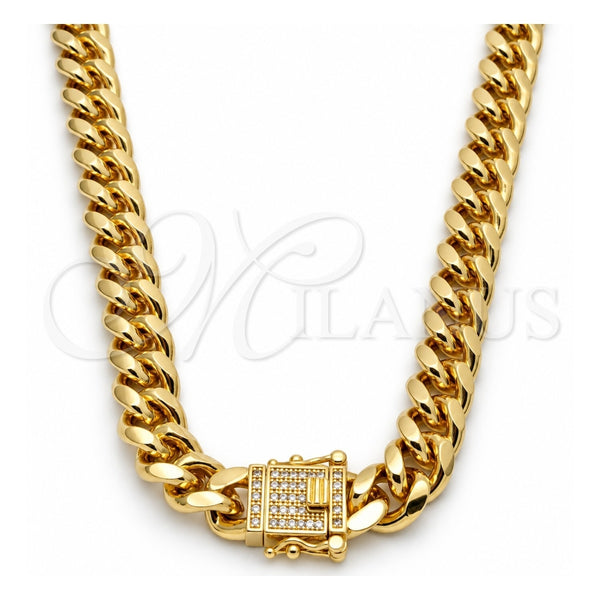 Oro Laminado Basic Necklace, Gold Filled Style Miami Cuban and Box Lock Design, Polished, Golden Finish, 03.419.0014.24 (08 MM Thickness, 24 Inches Length)